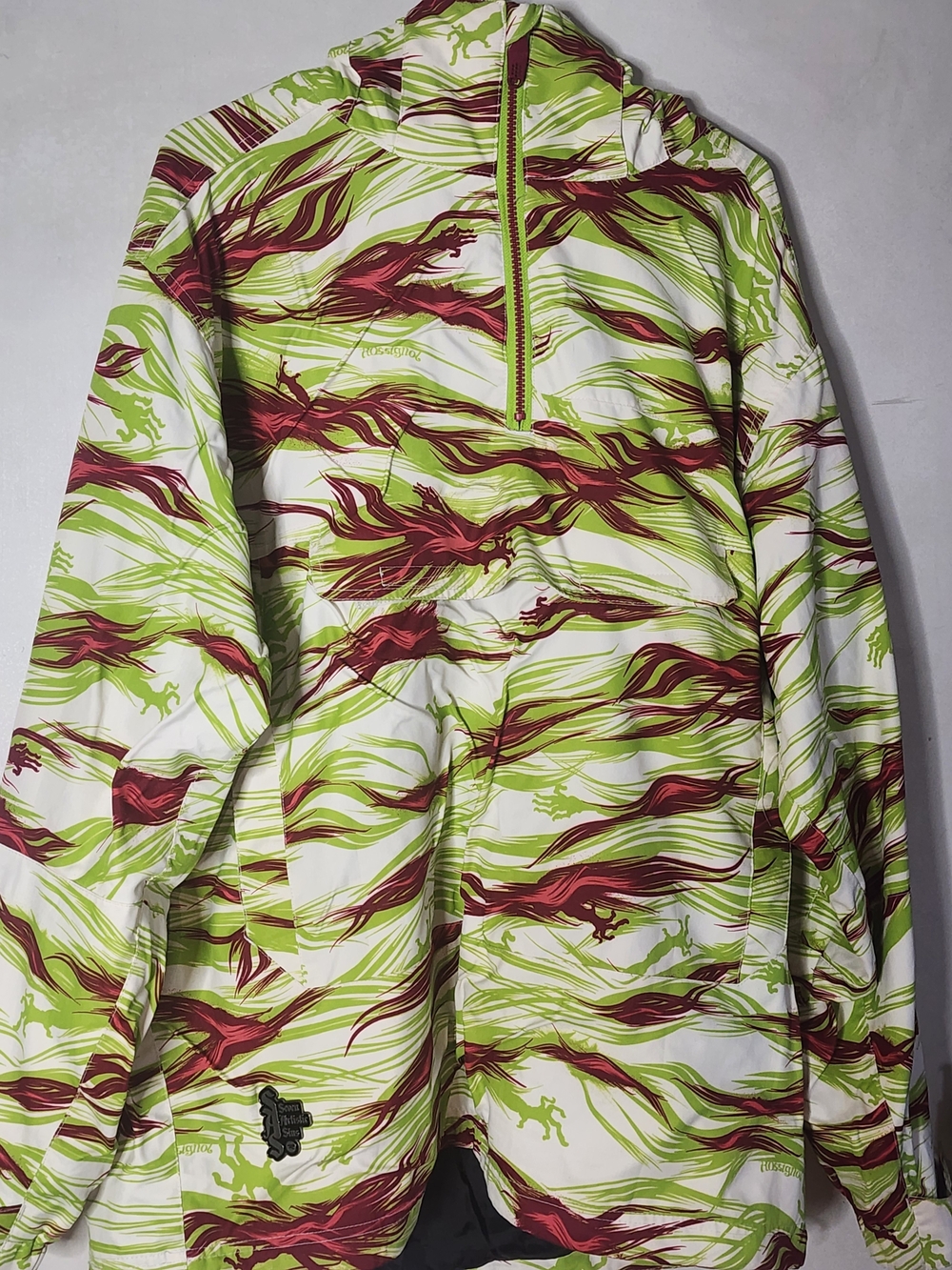 Rossignol White Performance Jacket with Lime Green and Burgundy Print